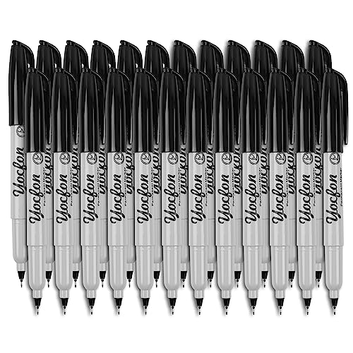 Ultra Fine Point Black Permanent Markers, 24 Pack Ultra Fine Point Black Permanent Marker set, Works on paper, Plastic, Stone, Glass, Metal