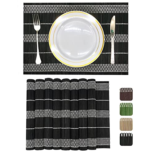 Set of 8 Pcs Bamboo Placemats Natural Anti-Slip Bamboo Placemats Washable Heat-Resistant Table Mats for Dining Room and Kitchen （Black+White） - color: Black, size: Set of 8 Placemat 17.7 x 11.8 inch