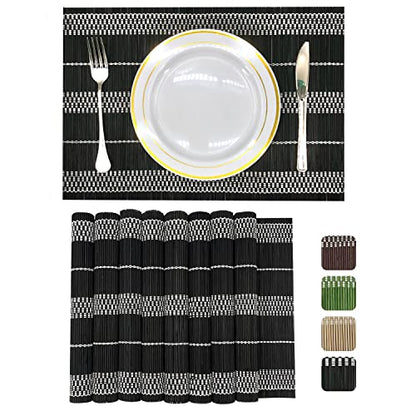 Set of 8 Pcs Bamboo Placemats Natural Anti-Slip Bamboo Placemats Washable Heat-Resistant Table Mats for Dining Room and Kitchen （Black+White） - color: Black, size: Set of 8 Placemat 17.7 x 11.8 inch