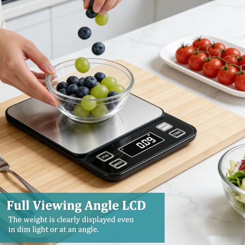 Waterproof Food Scale, 22lb Digital Kitchen Scale with Batteries, 304 Stainless Steel Precision Gram Scale for Baking, Cooking, Meal Prep, Tare Function - size: 0.1g/22 lb Non-rechargeable