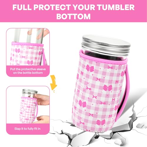 KJQJLY 4 Pcs Mason Jars Sleeves Neoprene 24oz Regular and Wide Mouth Mason Jar Sleeves Holder with Handle (Bows, 24 OZ) - color: Bows, size: 24 OZ