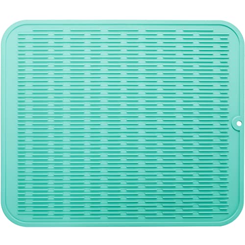 MicoYang Silicone Dish Drying Mat for Multiple Usage,Easy clean,Eco-friendly,Heat-resistant Silicone Mat for Kitchen Counter or Sink,Refrigerator or Drawer Liner Mint XL 18 inches x 16 inches - color: Mint, size: 18"L x 16"W