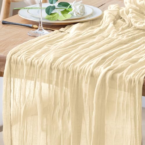 Table Runner Cheesecloth 10FT Beige Boho Gauze Cheese Cloth Rustic Sheer Table Runners for Wedding Bridal Baby Shower Party Decoration - color: Beige, size: 1 Pack