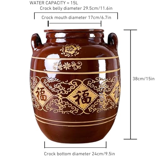 Traditional Chinese Porcelain Fermentation Crock With Lid, Ceramic Sauerkraut Pickling Pot, 1 Pcs(15L) - size: 15L