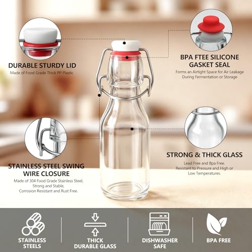 Ruckae Swing Top Glass Bottles,Flip Top Glass Bottle with Lids Sealable Kombucha Bottle for Brew Beer Syrup Vanilla Extract Air Tight Bottles for Gift (4 oz 12 pack) - size: 4 oz 12 pack