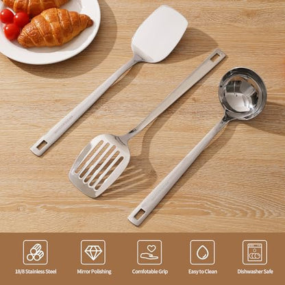 Wok Spatula Set, 18/8 Stainless Steel Kitchen Cooking Utensils Spoon set, 3 Pieces Spatula Set for Kitchen Cooking - size: 18/8 Stainless Spatula Spoon Set of 3