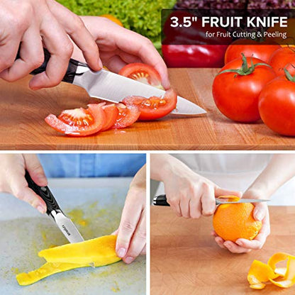 MOSFiATA 5” Chef Knife and 3.5" Fruit Knife Set with Knife Sheath, German High Carbon Stainless Steel EN.4116 with Micarta Handle and Gift Box for Vegetable and Fruit Cutting - style: 2pcs knife