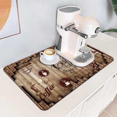 Absorbent Coffee Bar Mat for Espresso Machine Countertops - Rubber Backed Draining Pad - Fit Under Coffee Maker - 20x12in - color: Coffee-6