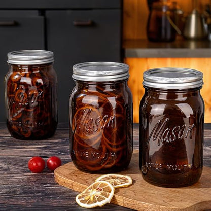 WELLIFE Amber Mason Jars, 6 Pack wide mouth mason jars for Pickling, Canning, Fermenting and Food Storage, Microwave Safe