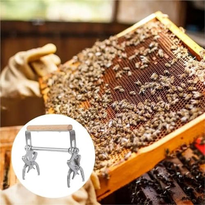 2pcs Stainless Steel Frame Gripper with Smooth Wooden Handle for Beekeeping Equipment