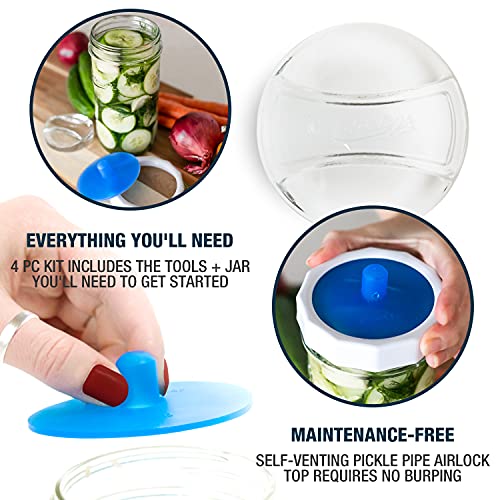Masontops Fermentation Jar Starter Set, Easy Vegetable Fermentation Kit, Includes Mason Jar, Pickle Kit with Fermentation Lids & Fermentation Weight - size: Wide Mouth With Jar