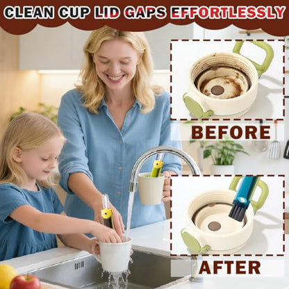 3 in 1 Cup Lid Cleaning Brush, Multifunctional Crevice Cleaning Brush for Water Bottle Insulated Cup Pacifier Tumbler Lid Groove Narrow Space Detail Cleaner Home Kitchen Gadgets(3 PCS) - color: Green, Blue, Black(bear)