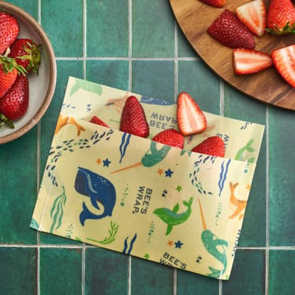 Bee's Wrap Beeswax Wraps for Food - 2 Pack of Assorted Beeswax Wraps - Snack Bag & Sandwich Wrap - Plastic Free Made in USA Reusable Natural Food Wrap - Under The Sea - style: Under The Sea