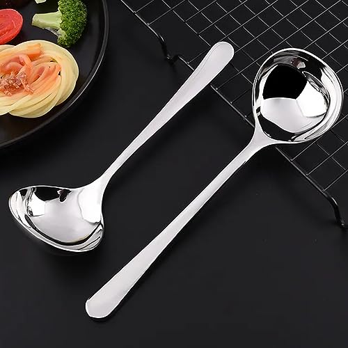 2pcs Soup Serving Ladle Small Soup Spoon Stainless Steel Gravy Soup Spoon Kitchen Utensil Cooking Long Handle Soup Spoon, Long 6.69inch+8.07inch(sliver)