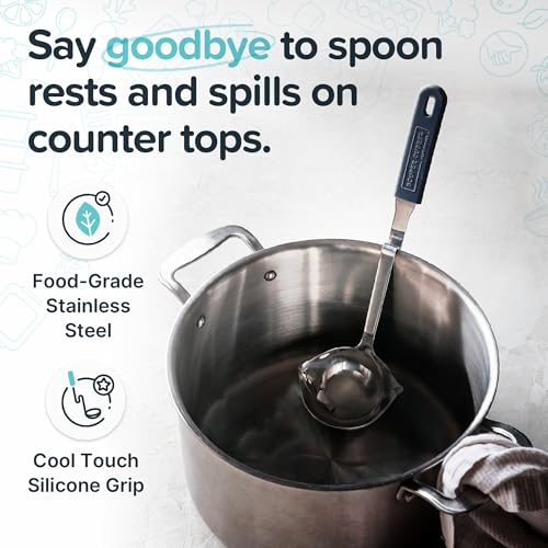 Souper Cubes + Lori Greiner No Mess Stainless Steel Soup Ladle with Silicone Handle - Metal Soup Ladle with No Mess Design That Hooks on Side of Any Pot - Charcoal - color: Charcoal, size: Ladle 1-Pack