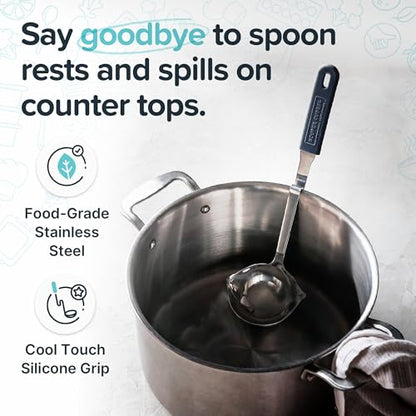 Souper Cubes + Lori Greiner No Mess Stainless Steel Soup Ladle with Silicone Handle - Metal Soup Ladle with No Mess Design That Hooks on Side of Any Pot - Charcoal - color: Charcoal, size: Ladle 1-Pack