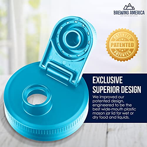 Mason Jar Lids Wide Mouth Plastic 4 pack-USA Made-Flip Cap Screw Top Pour Spout Drink Hole - Leak-proof for Kerr and Ball Canning Jars - Airtight for Drinks to Go and Controlled Pouring - Teal - color: Teal