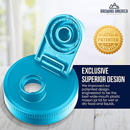 Mason Jar Lids Wide Mouth Plastic 4 pack-USA Made-Flip Cap Screw Top Pour Spout Drink Hole - Leak-proof for Kerr and Ball Canning Jars - Airtight for Drinks to Go and Controlled Pouring - Teal - color: Teal