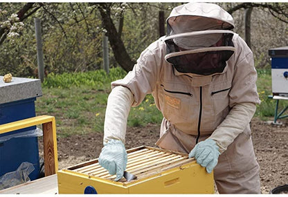 BP-122 Beekeeping Gloves Ventilated Goatskin Leather with Long Canvas Sleeve & Elastic Cuff to Protect Bee Stings - size: X-Large