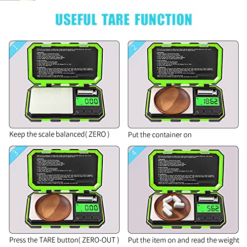 Fuzion Pocket Gram Scale, 500g x 0.01g Digital Jewelry Scale, 6 Modes Conversion Mini Scale with LCD Display, Tare for Herb, Food, Jewelry, Medicine - color: Green, size: 500/0.01g