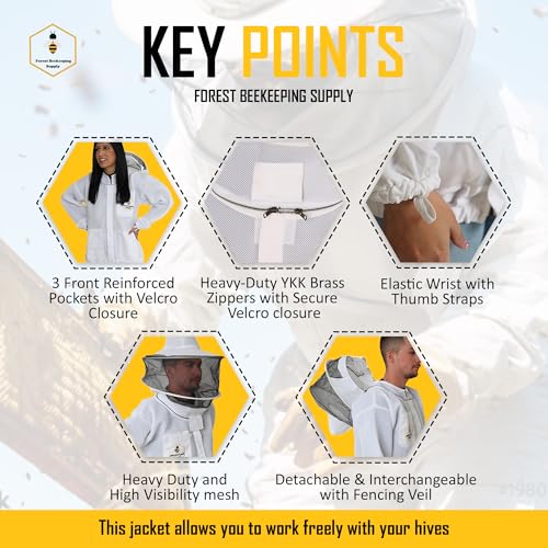 Ventilated Beekeeping Jacket with Round Veil, Heavy-Duty YKK Brass Zippers, Lightweight Breathable Airmesh Fabric, Comfortable Protective Bee Safety Gear (XL) - size: X-LARGE