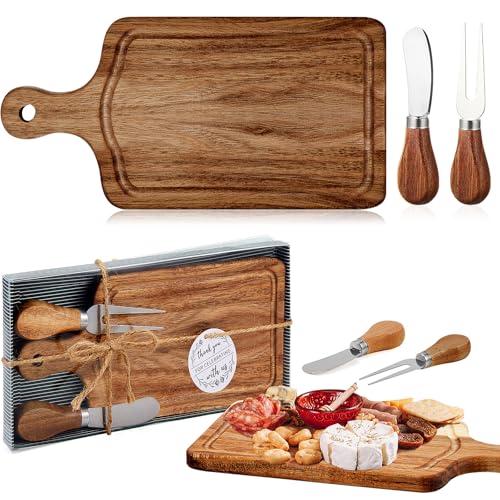Ziliny 1 Set Bridal Baby Shower Cheese Prizes Wooden Square Board Gift Set Knives Forks Thank You Tags with Box for Guests for Valentines Bridal Baby Shower Housewarming Gifts (Acacia Color) - color: Acacia Color