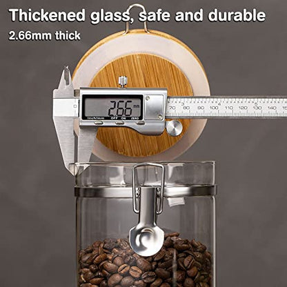 Yangbaga Ground Coffee Storage Container with Shelf, 2×45OZ Glass Coffee and Sugar Container Set, Coffee Canisters with Airtight Lids and Scoop, Food Storage Jars for Kitchen,Nuts,Tea,Sugar