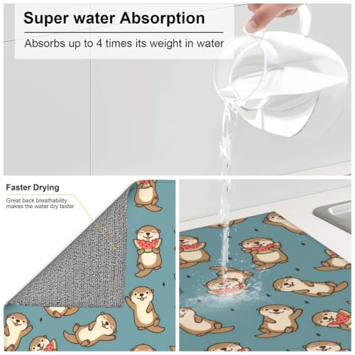 Cute Otters Watermelon Dish Drying Mats for Kitchen Counter, Super Absorbent Microfiber Drainer Pad, Washable Reversible Appliance Protector, Everyday Kitchen Must-Have, 16x18 Inch - color: Cute Otters Watermelon