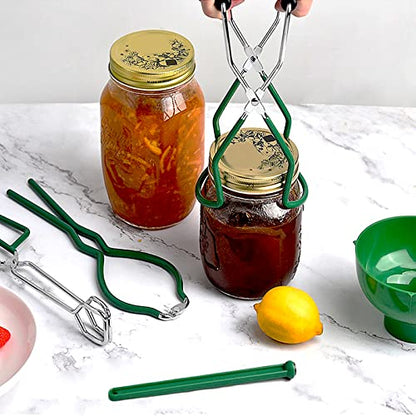 5PCS Canning Supplies Canning Kit, Canning Essentials Set Include Tongs, Wide Mouth Funnel, Jar Lifter, Jar Wrench, Magnetic Lid Lifter, Stainless Steel Anti-Scald Clip Suit (Green) - color: Green