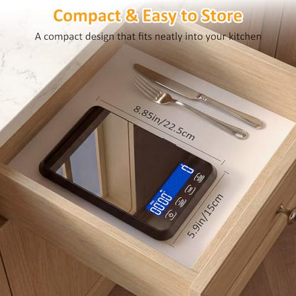Letron Food Scale, 33 lb / 0.1 oz High Precision Kitchen Scale for Sourdough Bread, Built-in 7 Units, Timing & Tare Function, Rechargeable Digital Kitchen Scale for Food, Baking, Cooking - color: Black