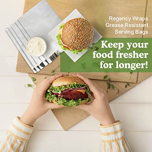 Regency Wraps Grease Resistant Snack Serving Bags, Foil Lined, Pack of 100 For Burgers, Sandwiches, Panini's, Pitas, Insulated to Keep food Warm - size: Pack of 100, style: Hamburger Bag
