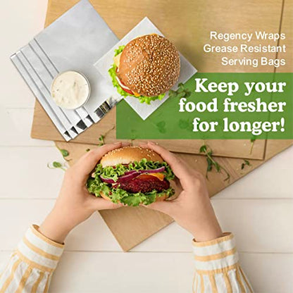 Regency Wraps Grease Resistant Snack Serving Bags, Foil Lined, Pack of 100 For Burgers, Sandwiches, Panini's, Pitas, Insulated to Keep food Warm - size: Pack of 100, style: Hamburger Bag