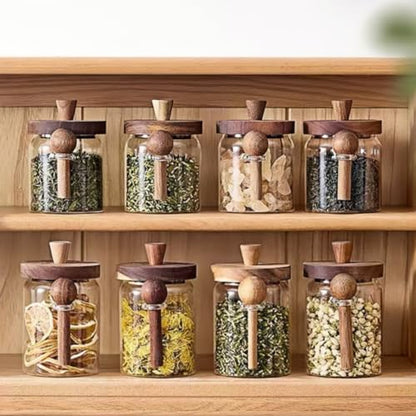 ANSQU Glass Jar with Spoon, 13.5oz Coffee Jar Coffee Grounds Container | Coffee Canister holds up to 5oz Coffee Beans, Coffee Container with Wooden Lid, Cute Jar - size: 13.5oz-1pack (φ3.54")