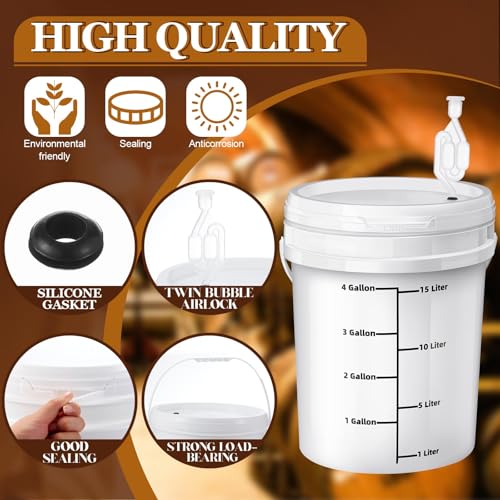 Ziliny 4 Pcs White 5 Gallon Fermentation Bucket with Twin Bubble Airlock Grommets Lid Brewing Wine Fermenter Fermentation Kit for Home Beer Wine Mead Other Fermented Beverage - size: 5 Gallon