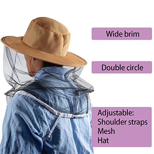 2 In 1 Beekeeping Beekeeper Protection Gloves and Bee Veil Hat Mosquito Mesh Cap for Men Women - color: Khaki Hat + XL Gloves