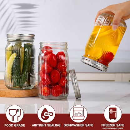 Amzcku 32oz Vintage Mason Jars with Lids, Wide Mouth Quart Canning Jar 12 Pack