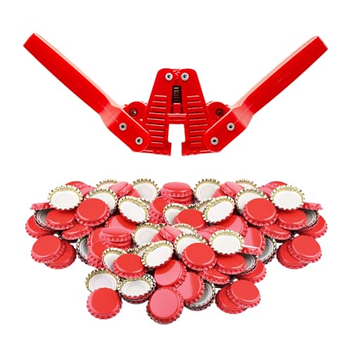 Fermentaholics Beer Bottle Capper & Lid Set – Double Wing Manual Capping Tool with 144 Crown Caps – Fits Standard 12 oz & Homebrew Beer Bottles (Capper & Lid Set -144 Red Crown Caps) - size: Capper & Lid Set -144 Red Crown Caps
