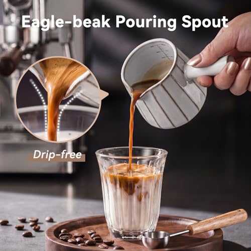 Ceramic Espresso Cup with Handle, Striped Design, 6oz/180ml Capacity,Expresso Measuring Shots Cups with Spout,Espresso Accessories,Coffee Cup,Milk Measuring Cup(White) - color: White