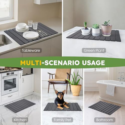 HABUTWAY Large Stone Dish Drying Mat for Kitchen Counter – 24"×16" Collapsible Diatomaceous Earth Mat, Ultra Absorbent & Quick Dry, Foldable Drying Pad for Dishes, Bottles, Cups (Dark Grey) - color: Dark Gray