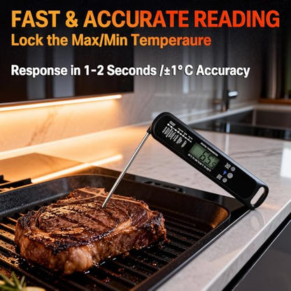 Meat Thermometer Digital with High Precision LED, IP67 Waterproof, Instant Read Food Thermometer for Air Fryer, Oven, BBQ & Kitchen