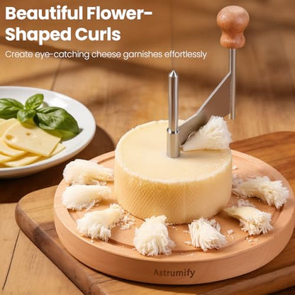 Tête de Moine Cheese Curler Shaver, Professional Stainless Steel Rotary | Wood Base Rotary Shaver for Rose-Shaped Cheese Curls, Chocolate, and Charcuterie Boards, Ideal for Gifting
