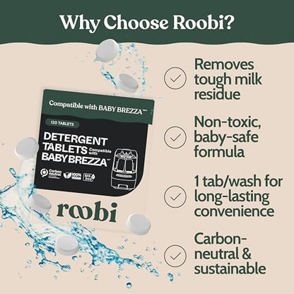 Roobi Detergent Tablets Compatible with Baby Brezza Bottle Washer Pro. Removes Milk Residue & Odor, Hypoallergenic Carbon Neutral Formula. 120 Count. - style: 120 Detergent Tablets
