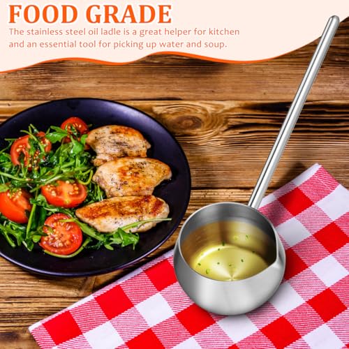 Luxshiny Stainless Steel Soup Ladle With Pour Spout Long Handle Water Oil Ladle for Kitchen Cooking Serving Soups and Drizzle Sauces Silver 280ml