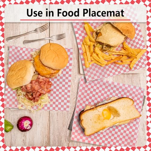 EcoDispose 12 x 12 Inches Grease Proof Deli Paper Precut Sheets for Deli Food, BBQ, Picnic, Party (100 Pcs, Red&White Checker) - size: Red Checker 12"x12"