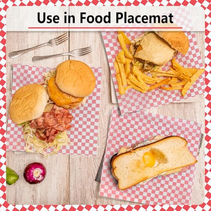EcoDispose 12 x 12 Inches Grease Proof Deli Paper Precut Sheets for Deli Food, BBQ, Picnic, Party (100 Pcs, Red&White Checker) - size: Red Checker 12"x12"