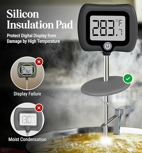 Digital Candy Thermometer with Pot Clip, 10" Long Stainless Steel Probe, Instant Read Kitchen Thermometer for Cooking, Baking, and Candy Making (Dark Gray) - color: Dark Gray
