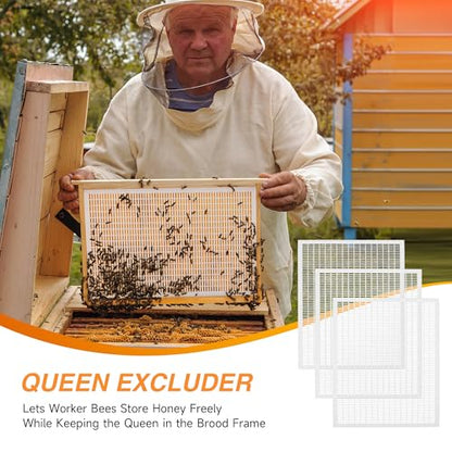 CREWORKS Bee Hive Boxes 10 Frame Langstroth Beehive, 2 Layers Complete Bee Hive Kit, 1 Super Bee Box & 1 Bee Brood Box with Beehive Frames 10 Frame Queen Excluders, and Foundation