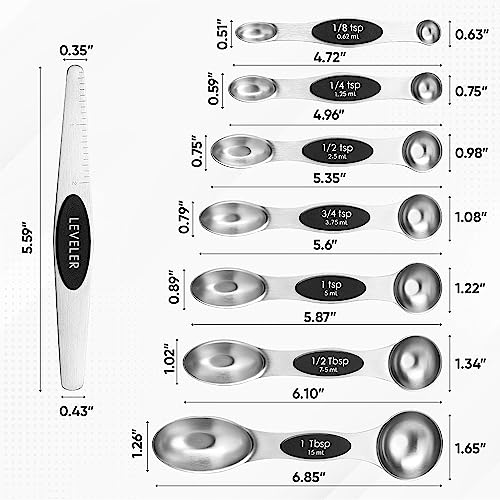 Spring Chef Stainless Steel Magnetic Measuring Spoons Set with Strong N45 Magnets, Heavy Duty Metal Kitchen Gadgets for Baking & Cooking, Fits in Most Kitchen Spice Jars, Set of 8 with Leveler, Black - color: Black, size: 1-Pack