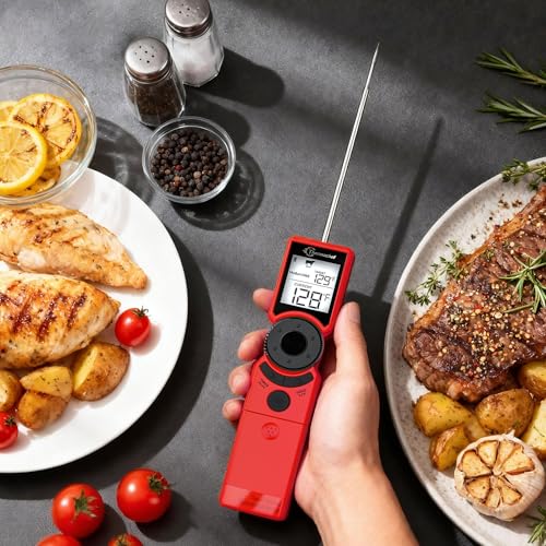 Meat Thermometer Digital Instant Read for Grilling, High Accuracy ±1% ℉, Backlit Screen with Auto Wake/Sleep, Food Doneness Guide Thermometer for Cooking, BBQ Beef Birthday Gifts Red - color: Red