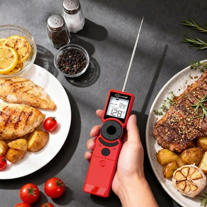 Meat Thermometer Digital Instant Read for Grilling, High Accuracy ±1% ℉, Backlit Screen with Auto Wake/Sleep, Food Doneness Guide Thermometer for Cooking, BBQ Beef Birthday Gifts Red - color: Red